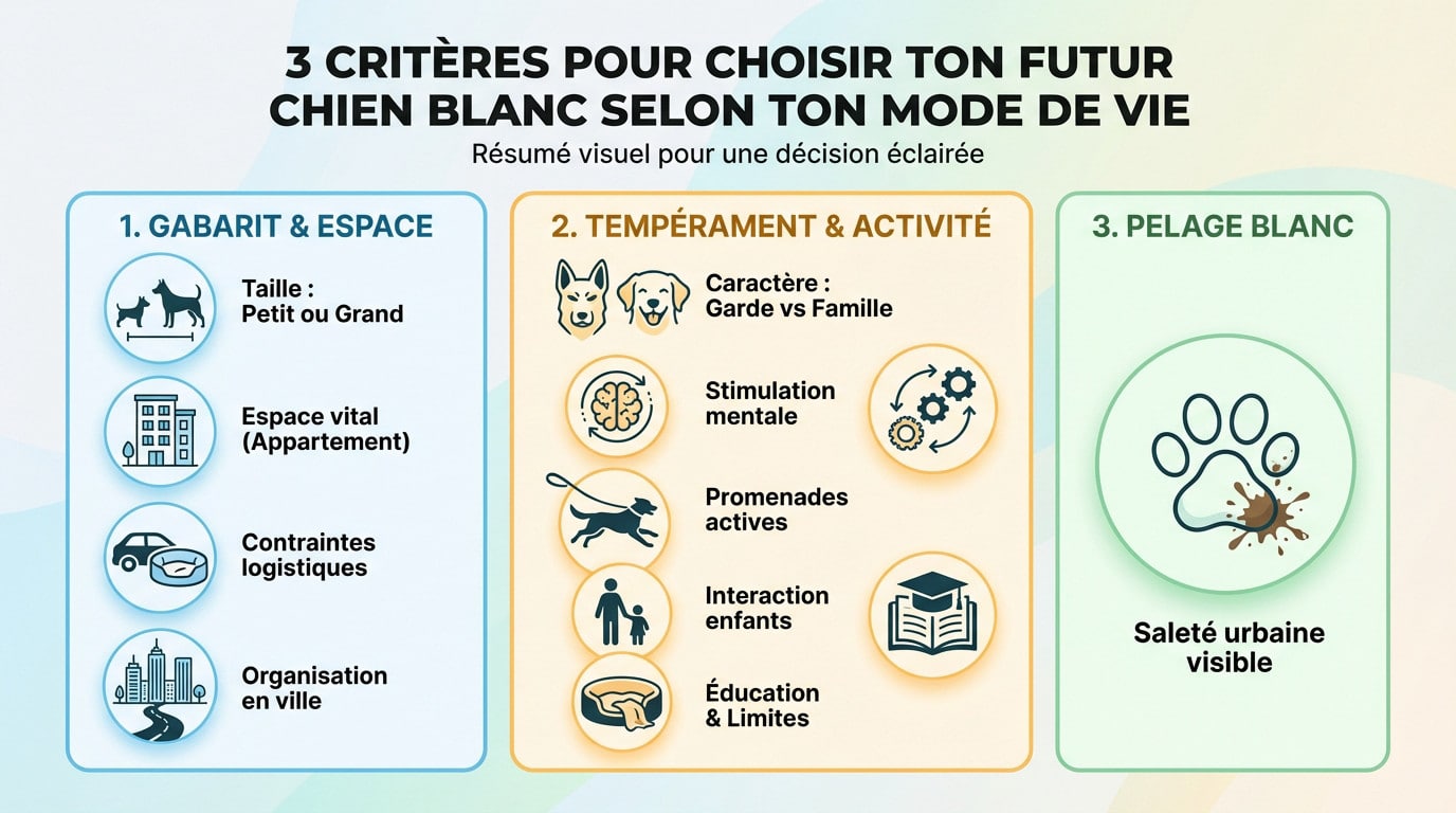 Chien blanc de taille moyenne assis calmement dans un intérieur lumineux