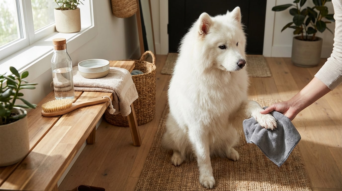 Entretien chien poil blanc stop au jaunissement du pelage