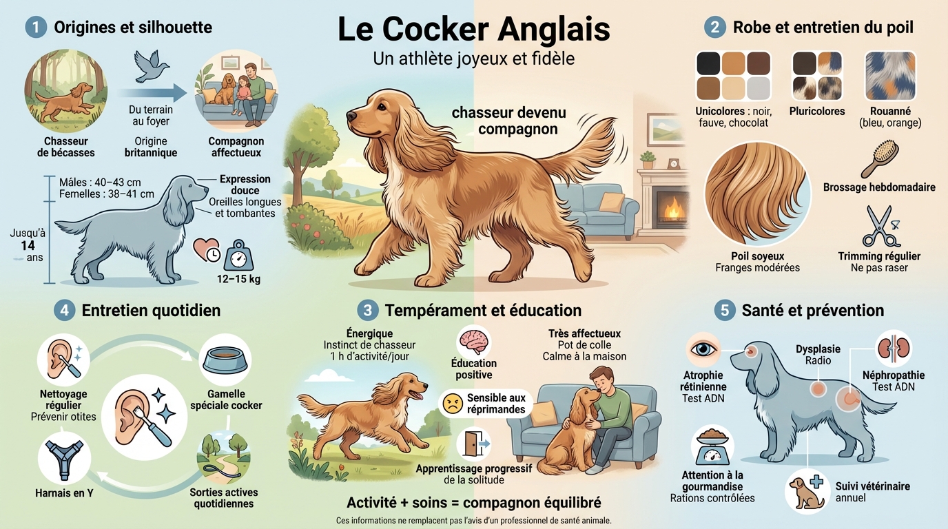 infographie : Le Cocker Anglais tout savoir sur ce chien joyeux et fidèle
