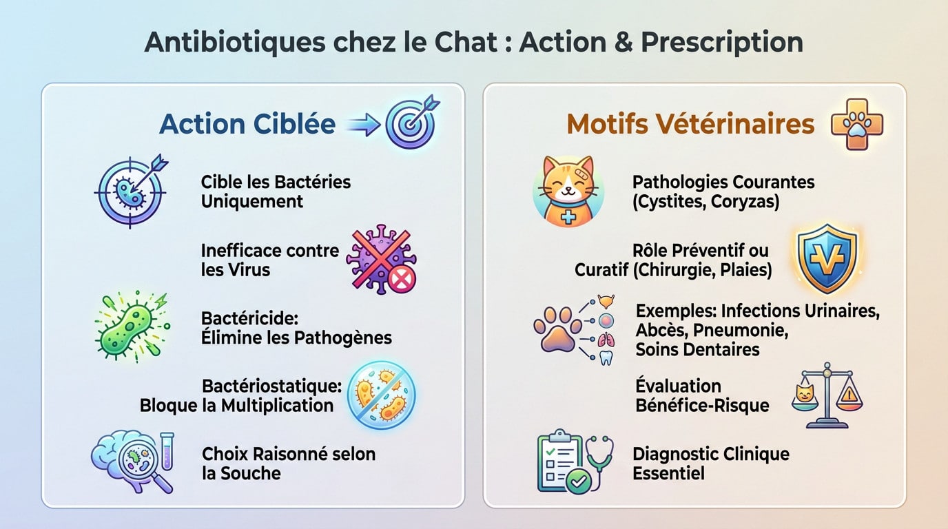 Chat examiné par un vétérinaire avant prescription d'antibiotiques