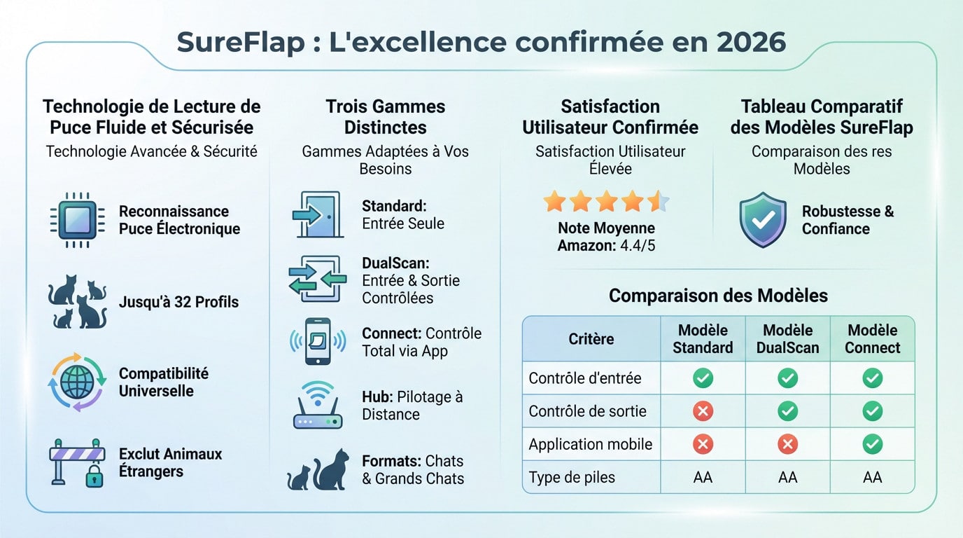 Infographie détaillant les avantages et la technologie de la chatière SureFlap