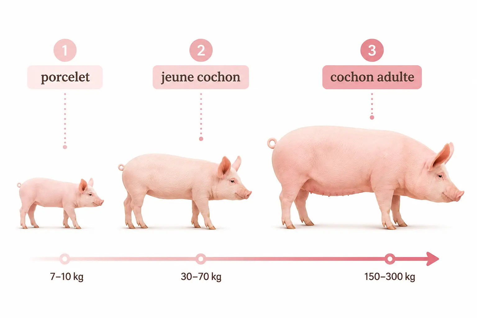 Du porcelet au cochon adulte : taille, poids et rythme de croissance