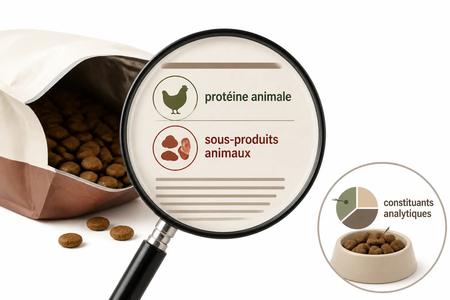 Croquette chien sans cereales : loupe sur la composition, protéine animale, sous-produits animaux et analyse.