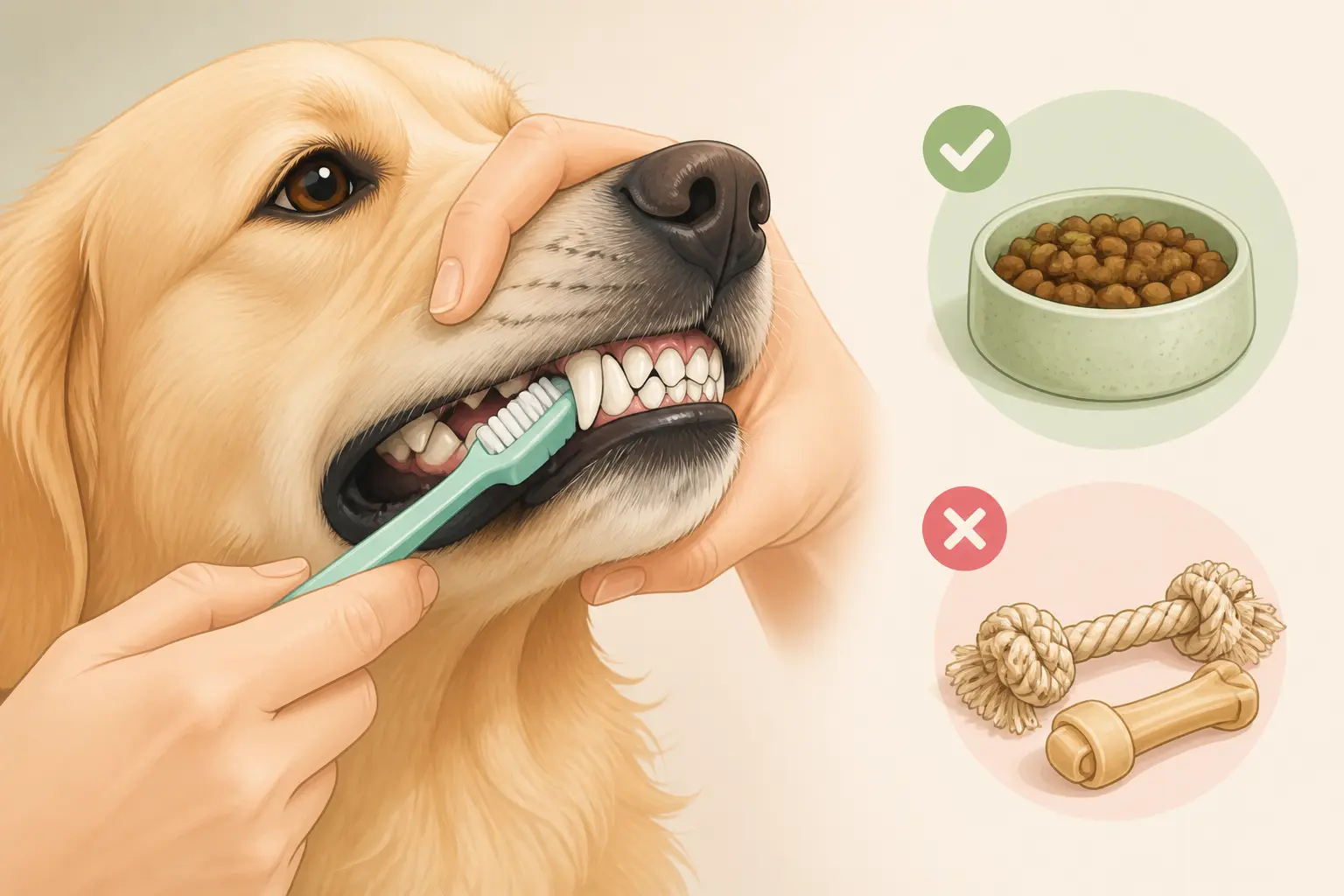 Mauvaise haleine chien : brossage des dents à la maison, croquettes dentaires et jouet à mâcher