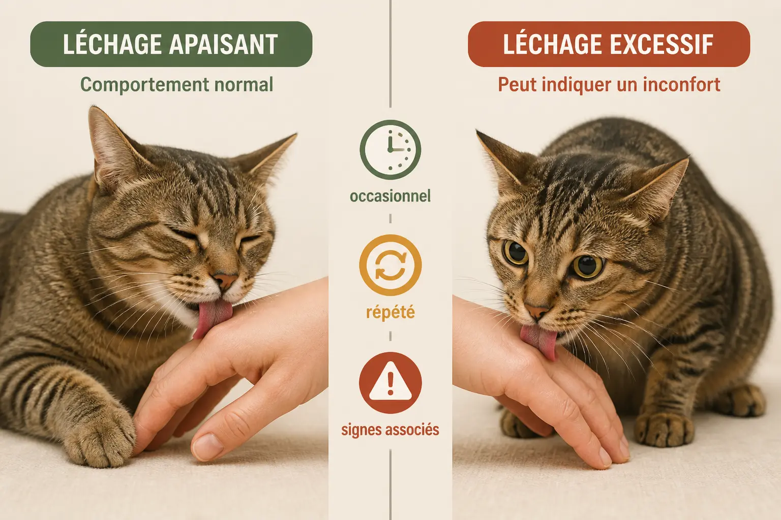 Pourquoi mon chat me lèche : comparaison entre léchage occasionnel et excessif avec signes associés