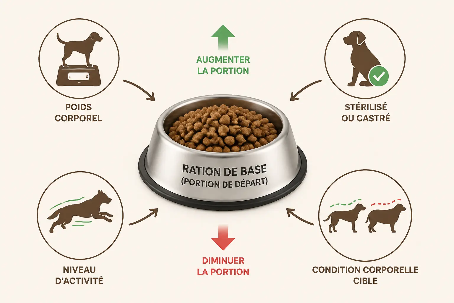 ration ménagère chien : calcul de la portion quotidienne selon le poids, l’activité et la condition corporelle